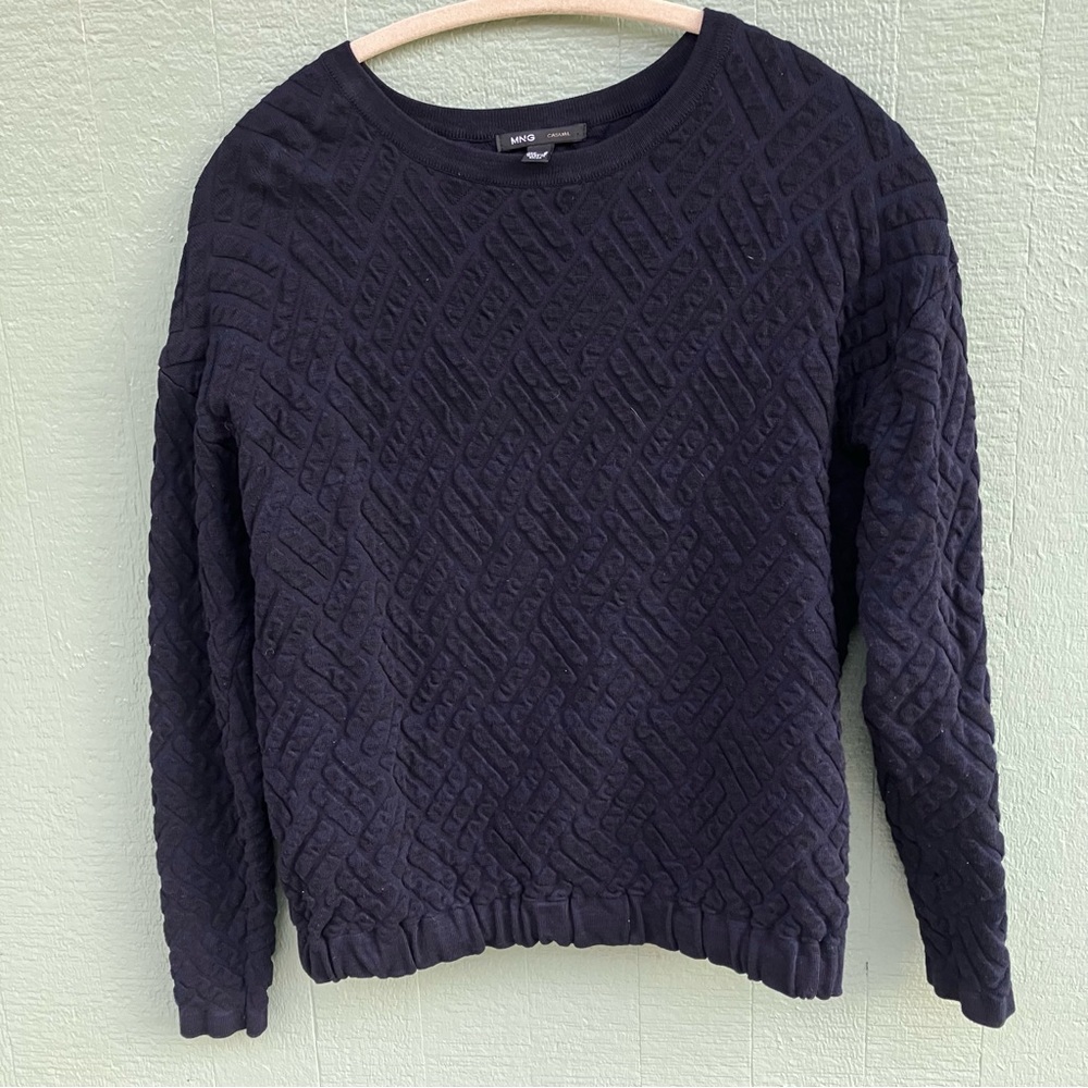 MNG, navy quilted sweater top